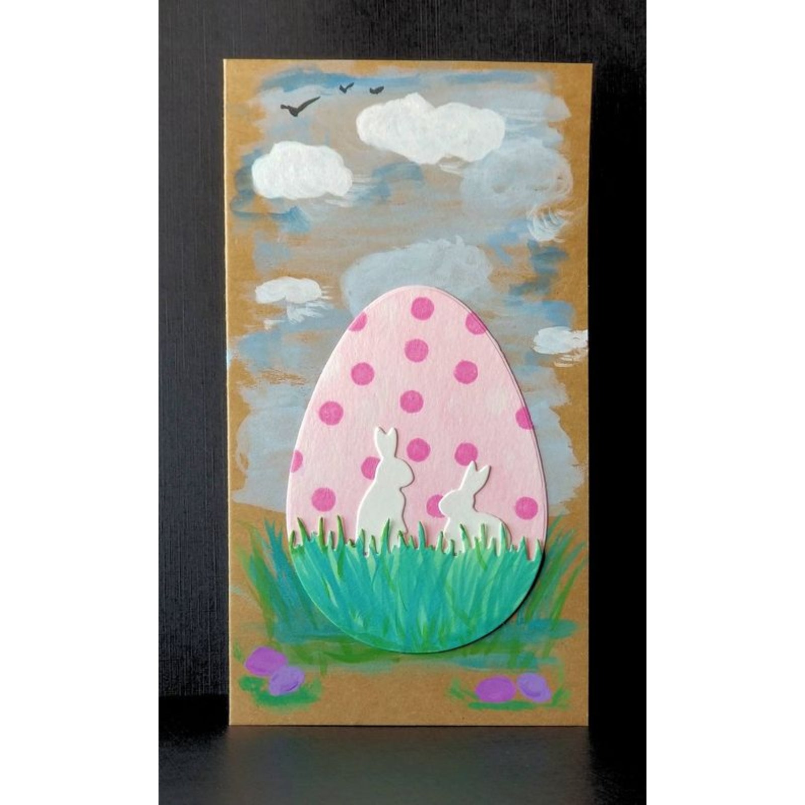 Create Your Own Spring Scene with Large Egg, Grass Background, and Bunnies
