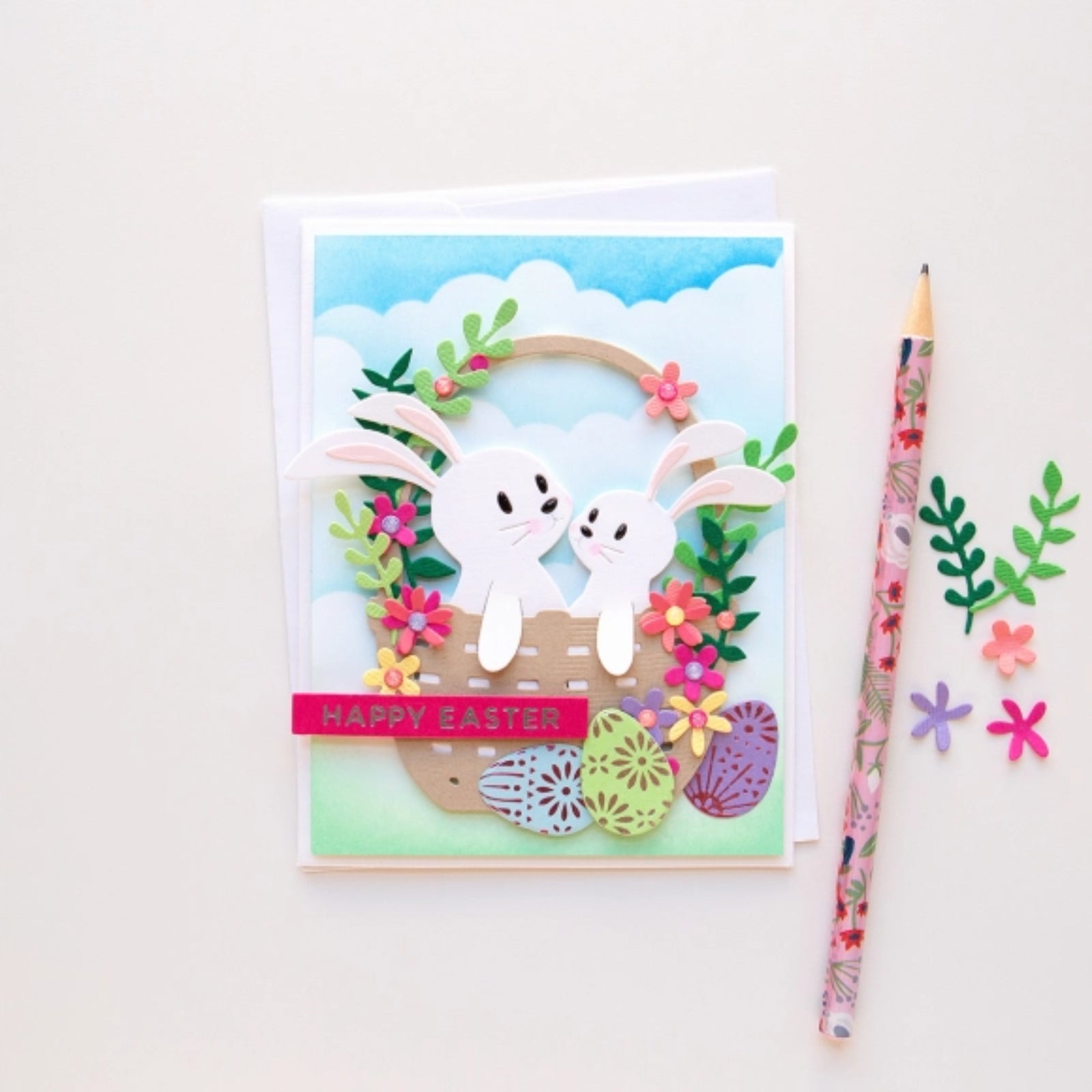 Easter Bunny Duo w 3D Basket & Foliage Cutting Dies