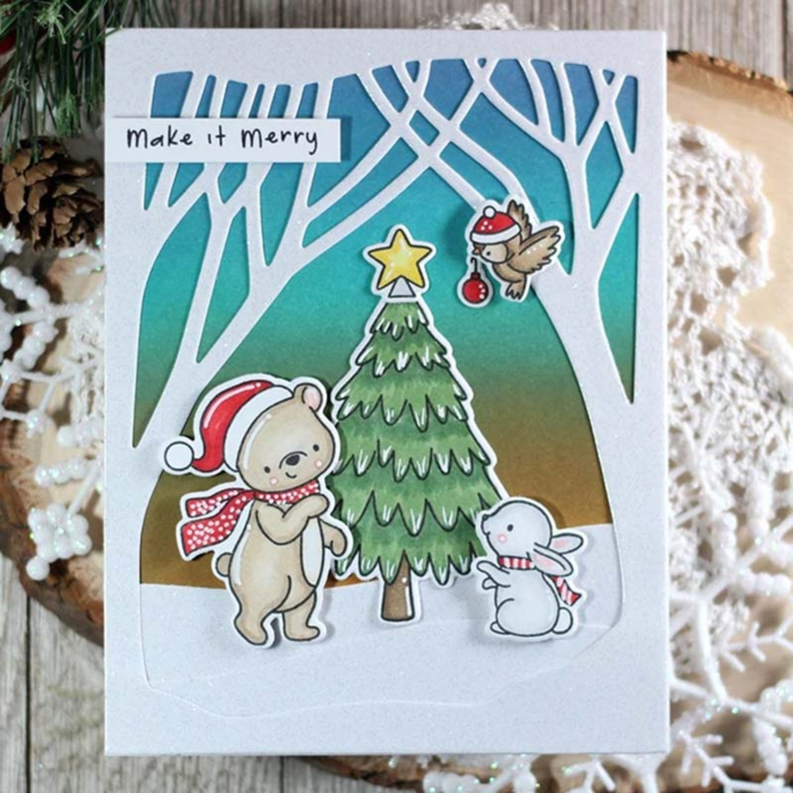 Winter Snowman w Forest Background Cutting & Embossing Dies