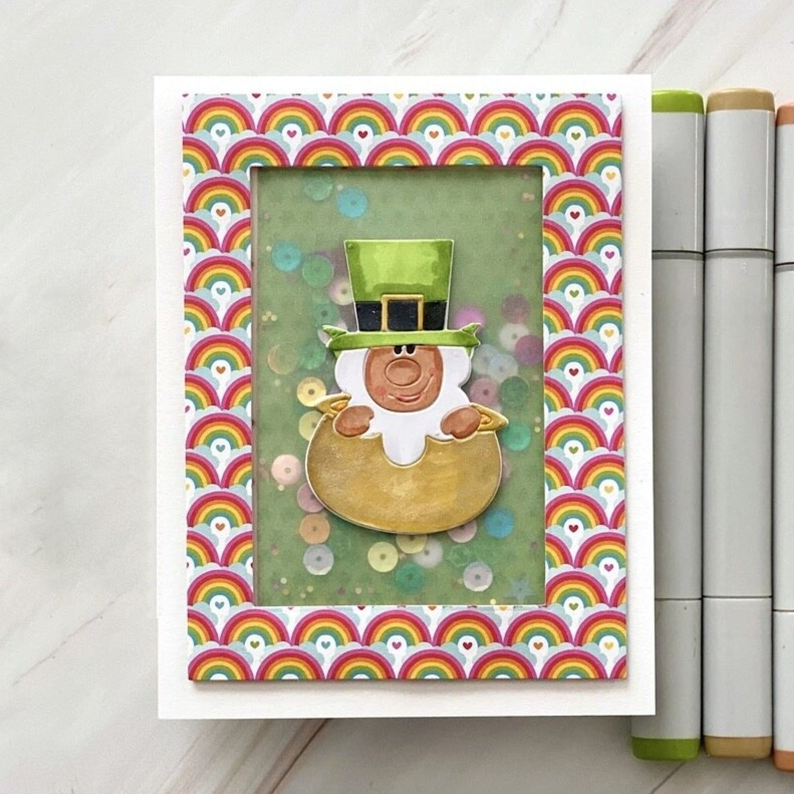 Leprechaun in Pot w Pipe Shamrock Horseshoe Cutting Dies