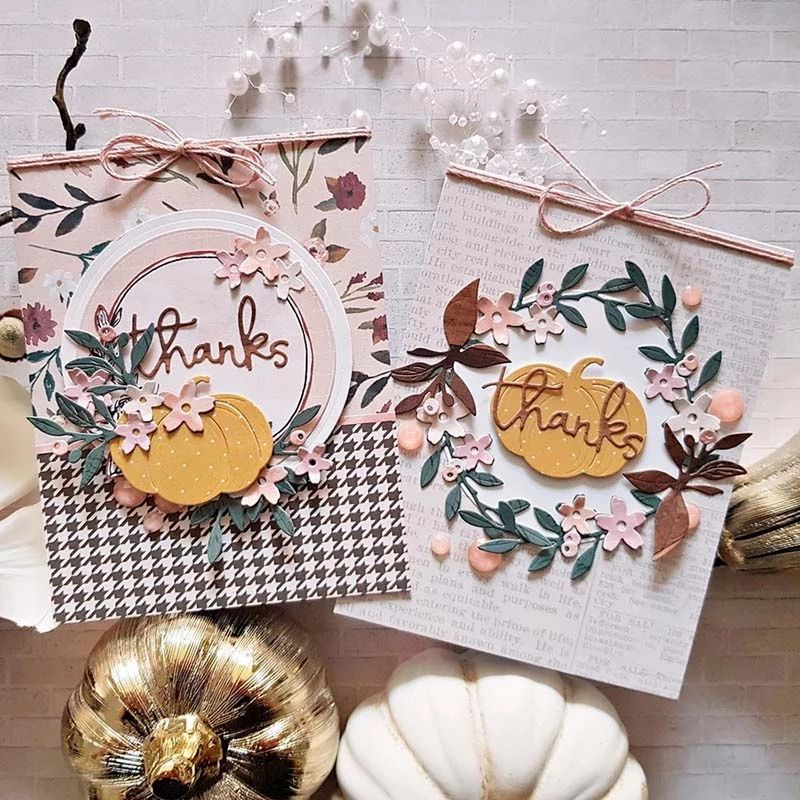 Thanksgiving Fall Foliage w Pumpkin Labels Cutting & Embossing Dies