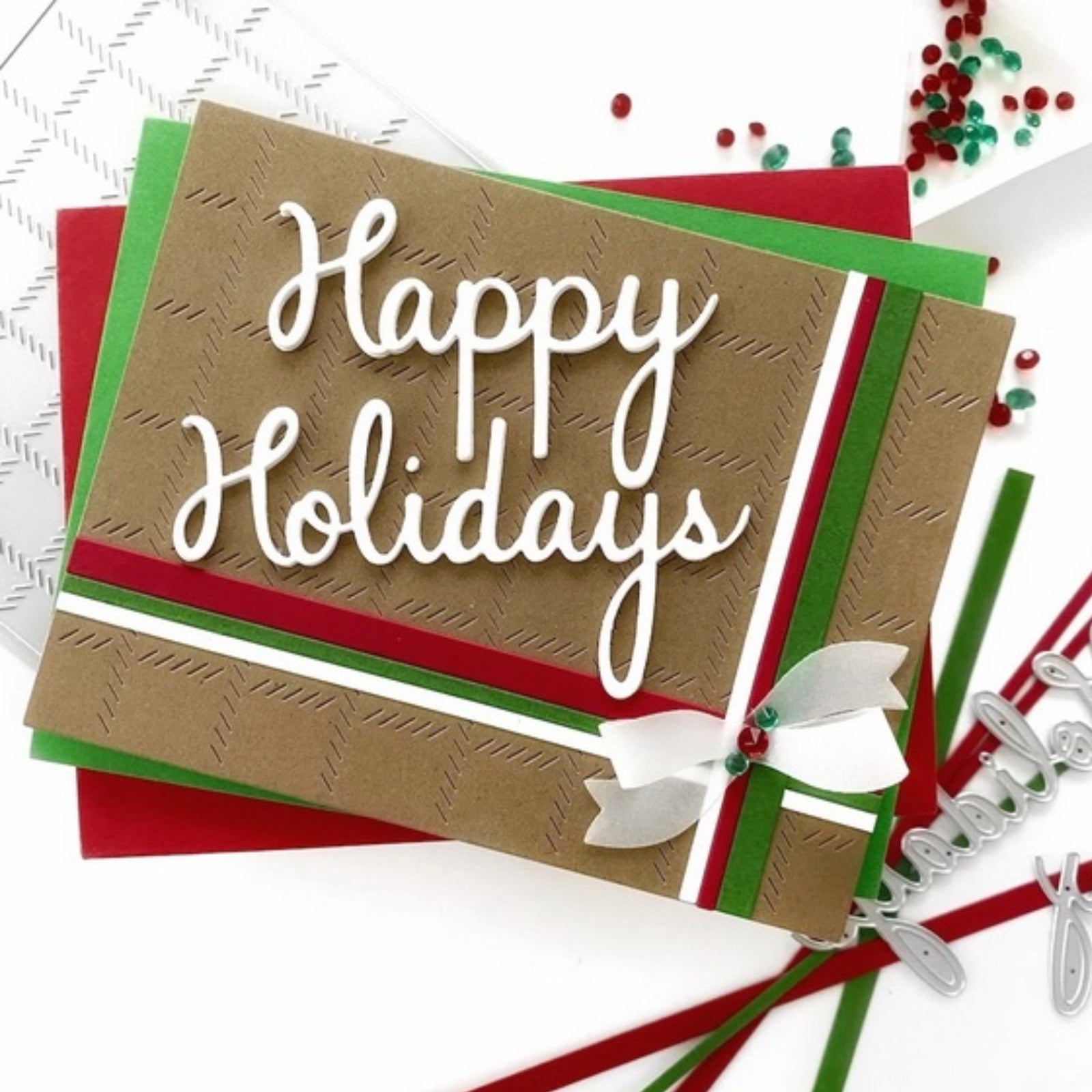 Season’s Greetings Holiday Sentiments w Shadows Cutting Dies