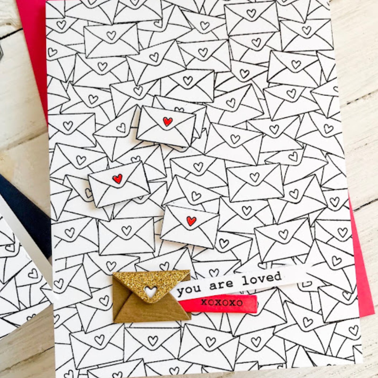 Sending Love Mail Envelopes Square Background Stamp