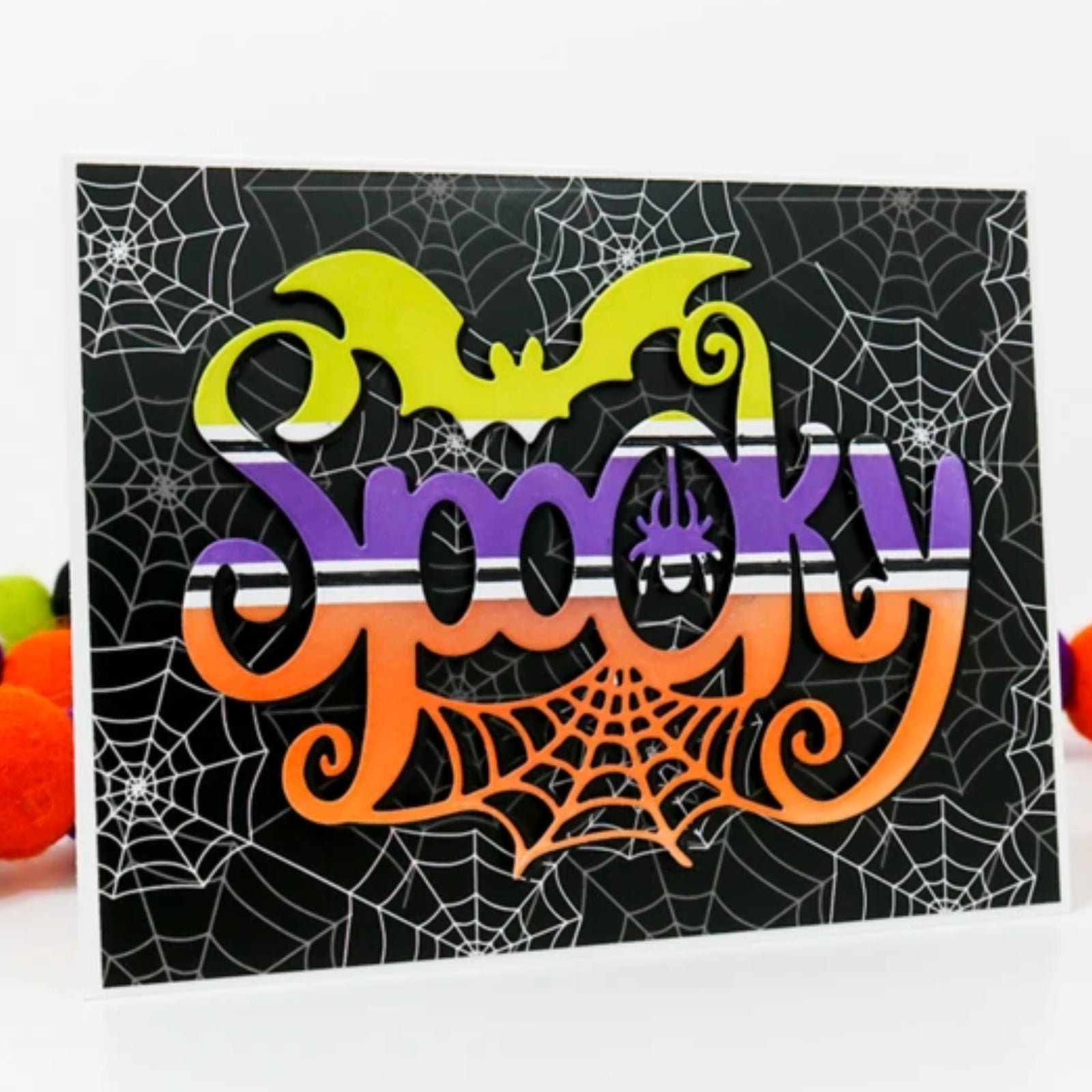Big Spooky Word Cutting Die w Bat, Spider & Web
