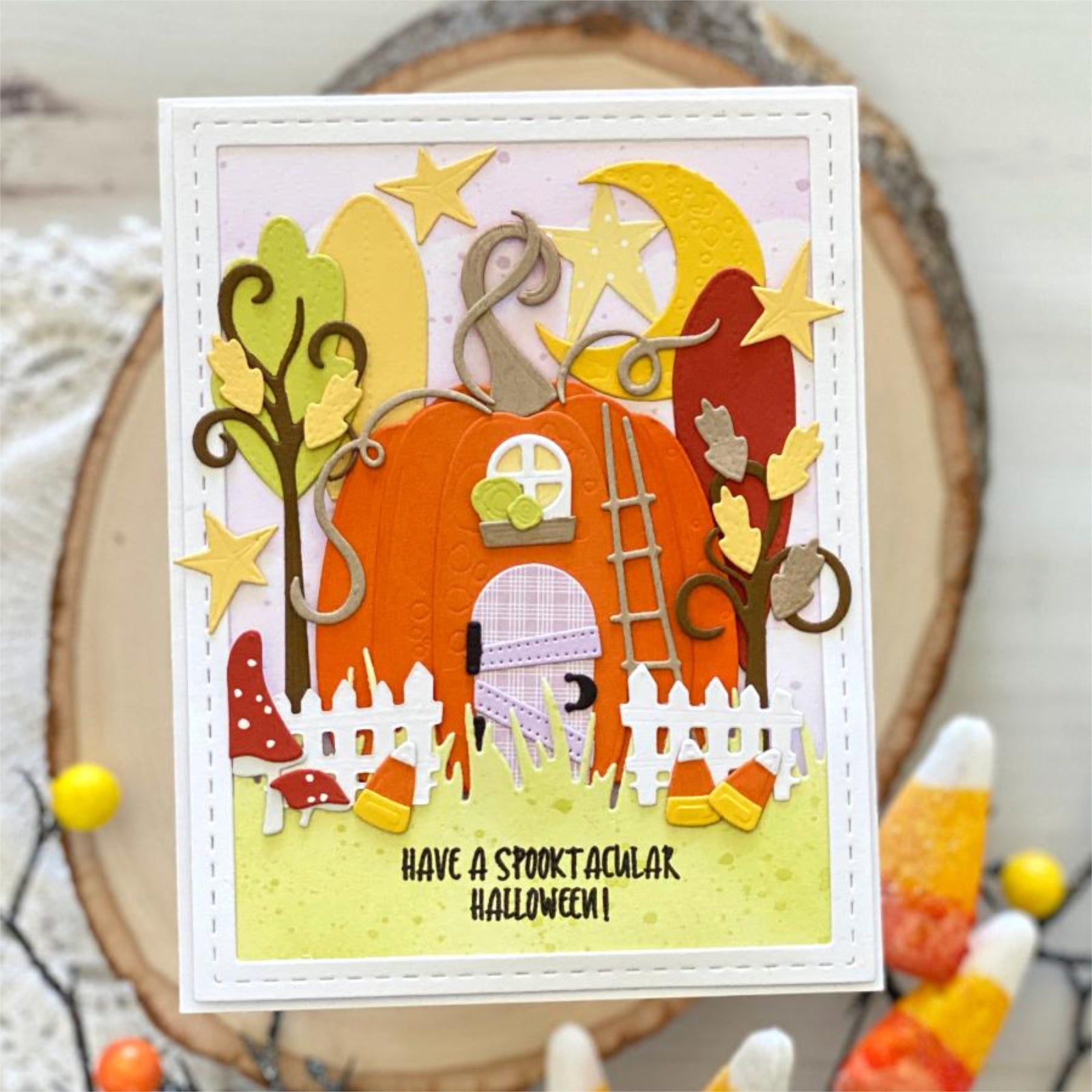 Build It Pumpkin House w Trees, Fences, & Stars Cutting Dies