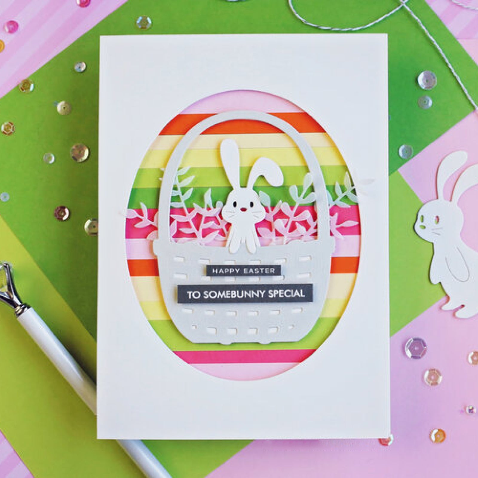 Easter Bunny Duo w 3D Basket & Foliage Cutting Dies