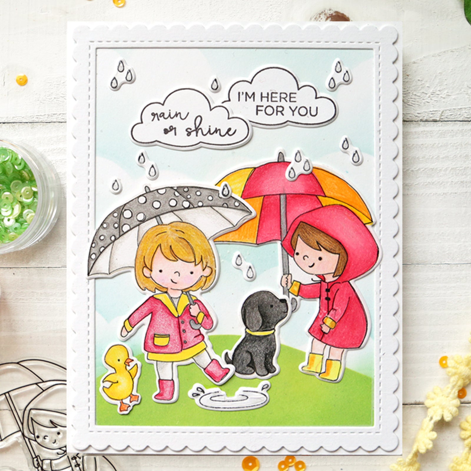 Rain or Shine Girl w Dog & Duck Cutting Dies & Stamps Set
