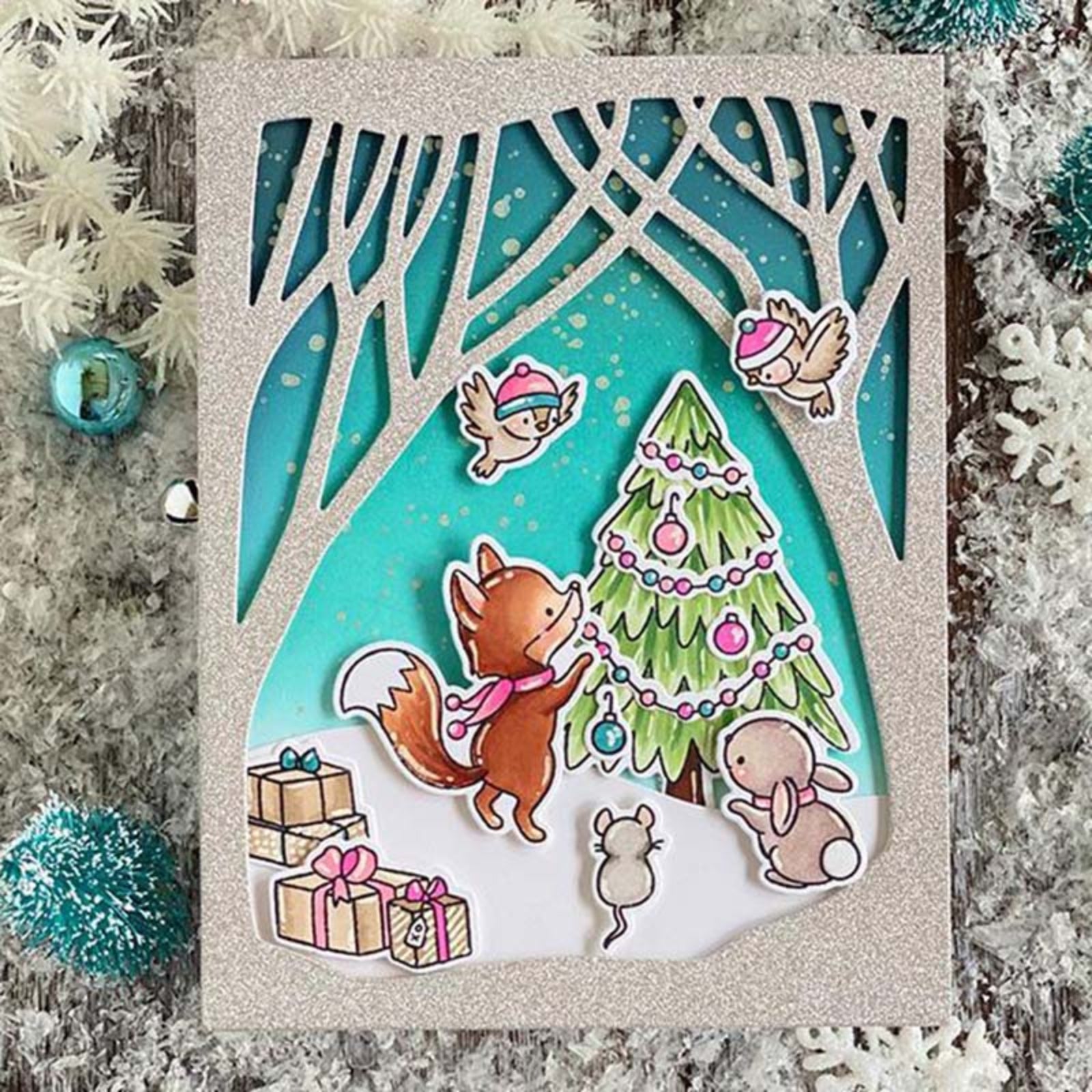 Winter Snowman w Forest Background Cutting & Embossing Dies