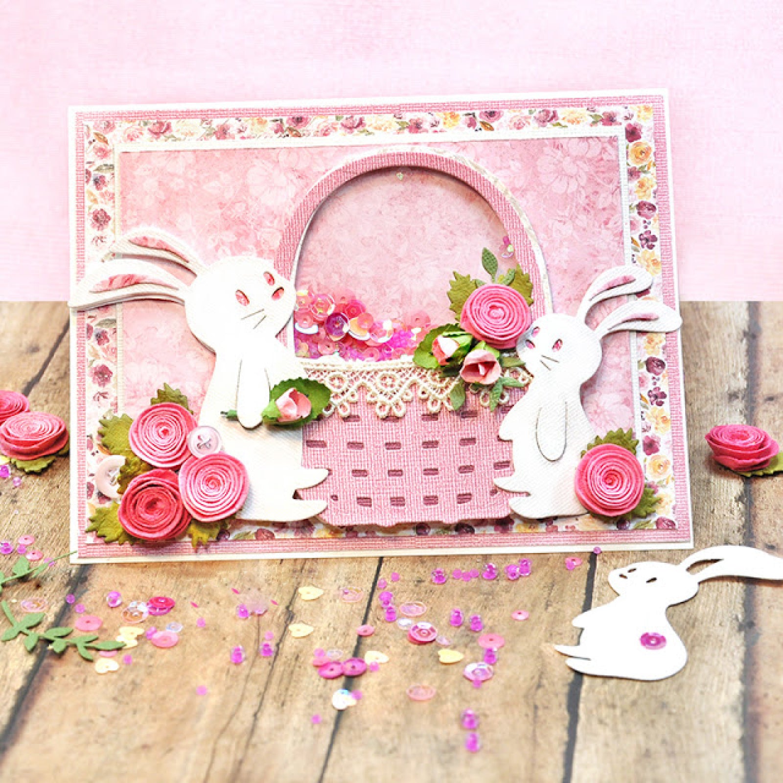 Easter Bunny Duo w 3D Basket & Foliage Cutting Dies
