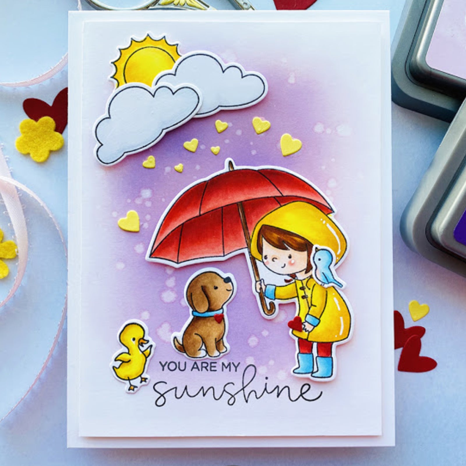 Rain or Shine Girl w Dog & Duck Cutting Dies & Stamps Set