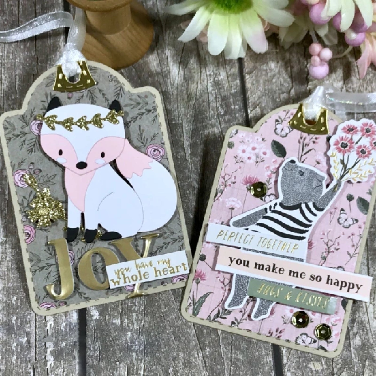 Happy for You Fox w Crown & Flora Cutting Dies