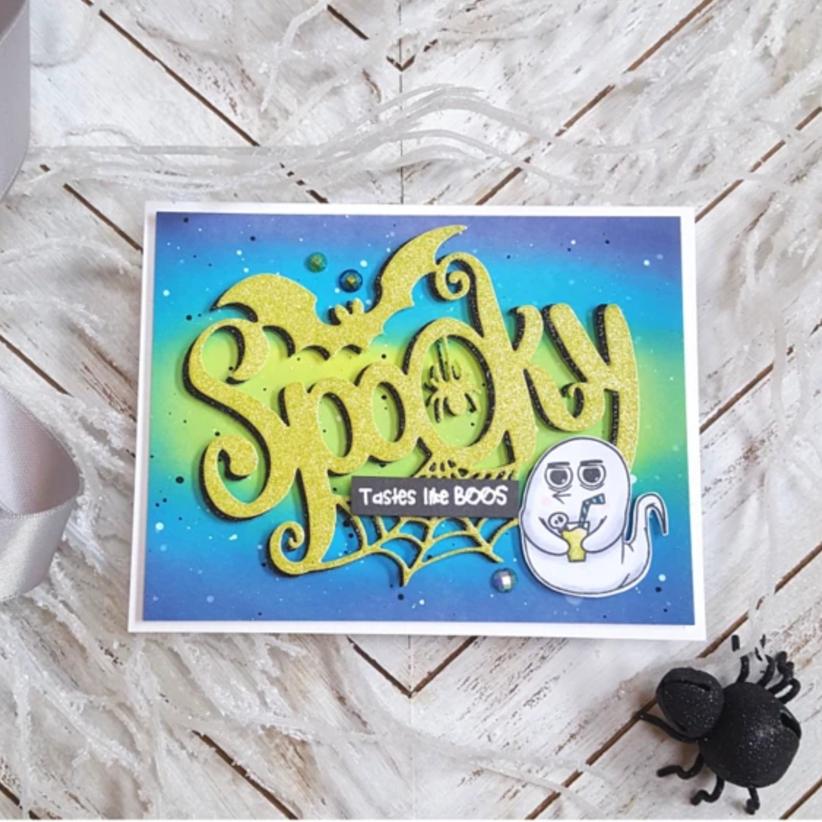 Big Spooky Word Cutting Die w Bat, Spider & Web