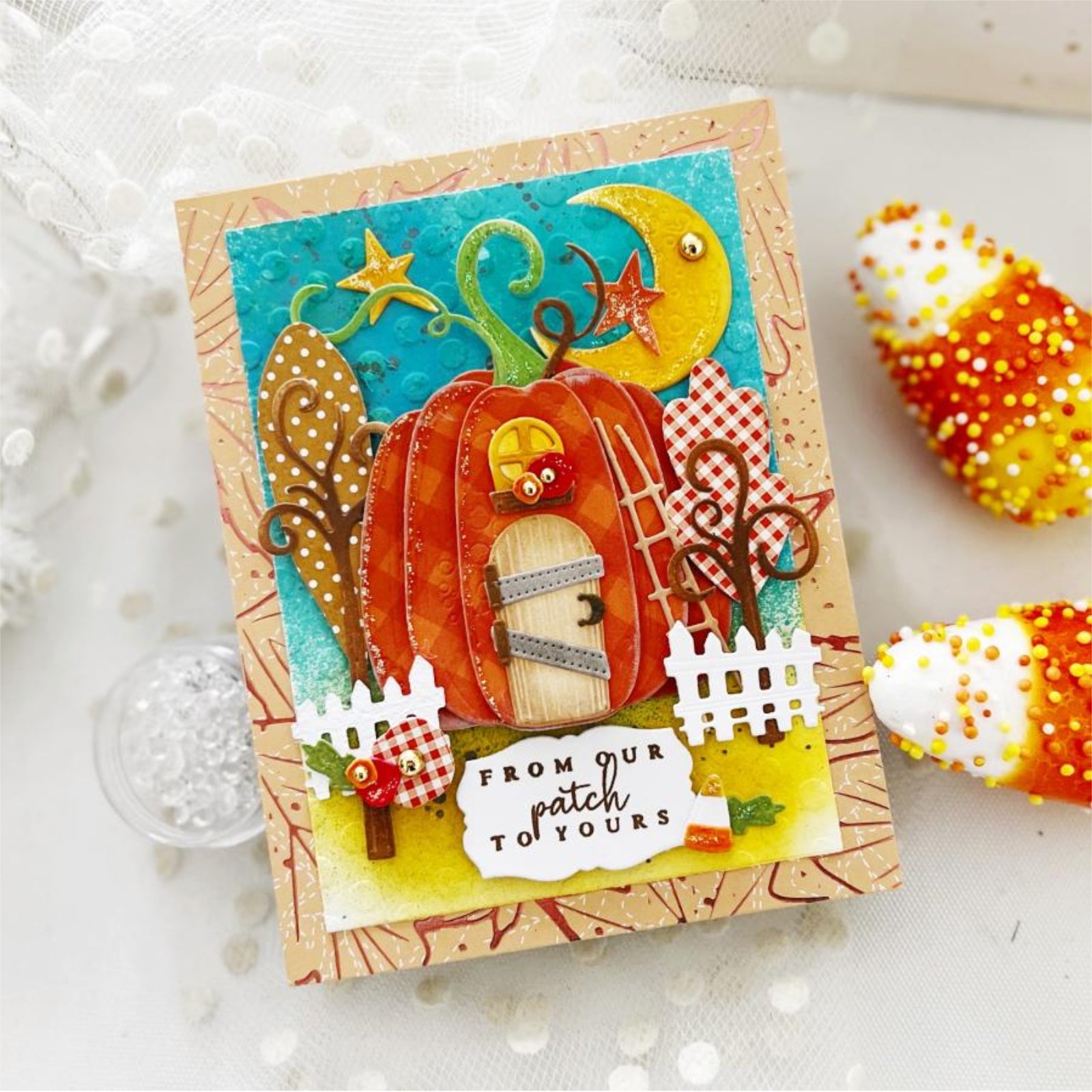 Build It Pumpkin House w Trees, Fences, & Stars Cutting Dies