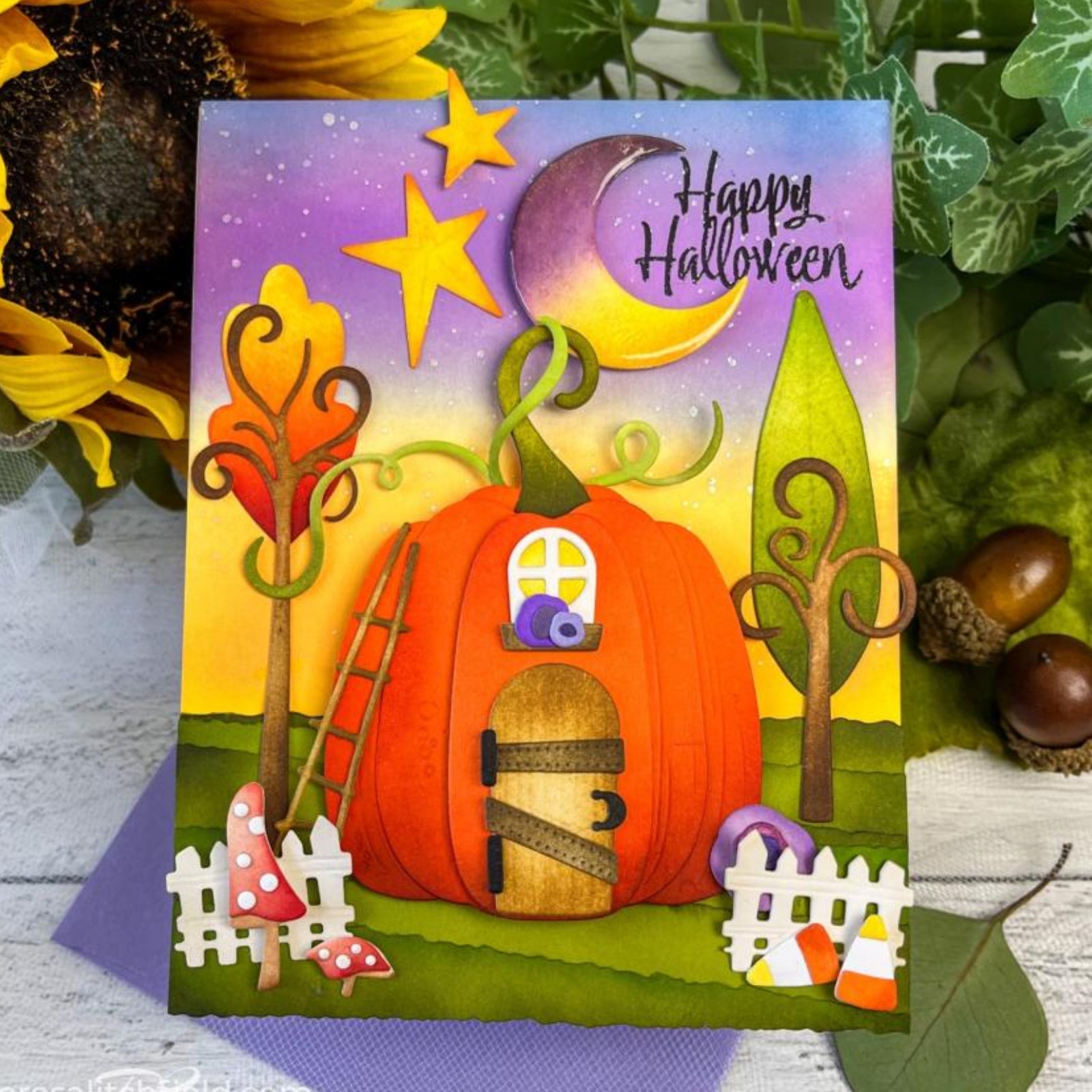 Build It Pumpkin House w Trees, Fences, & Stars Cutting Dies