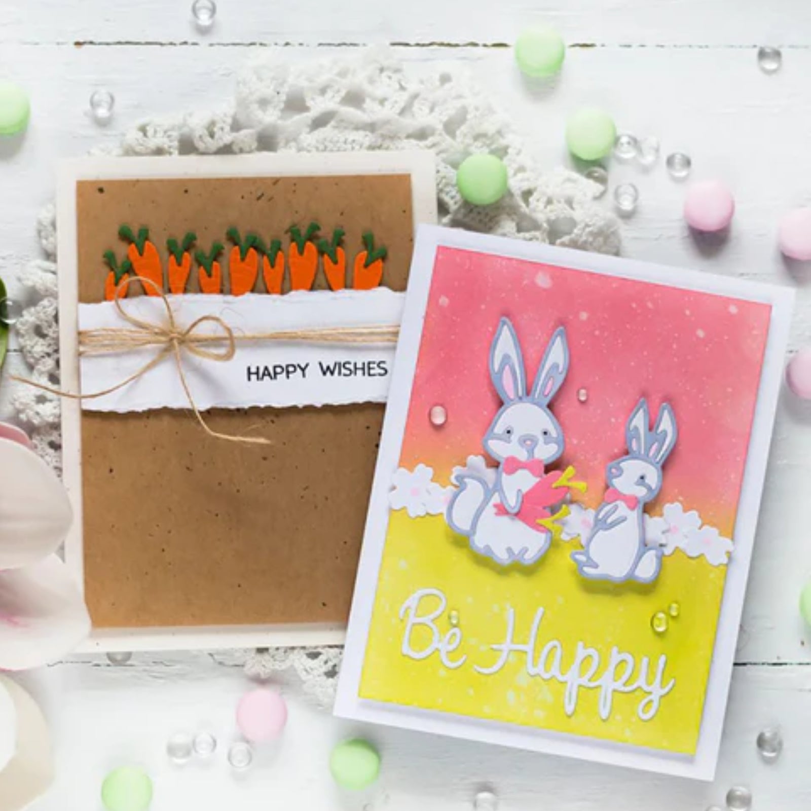 Be Happy Bunnies w Carrots & Flowers Cutting Dies