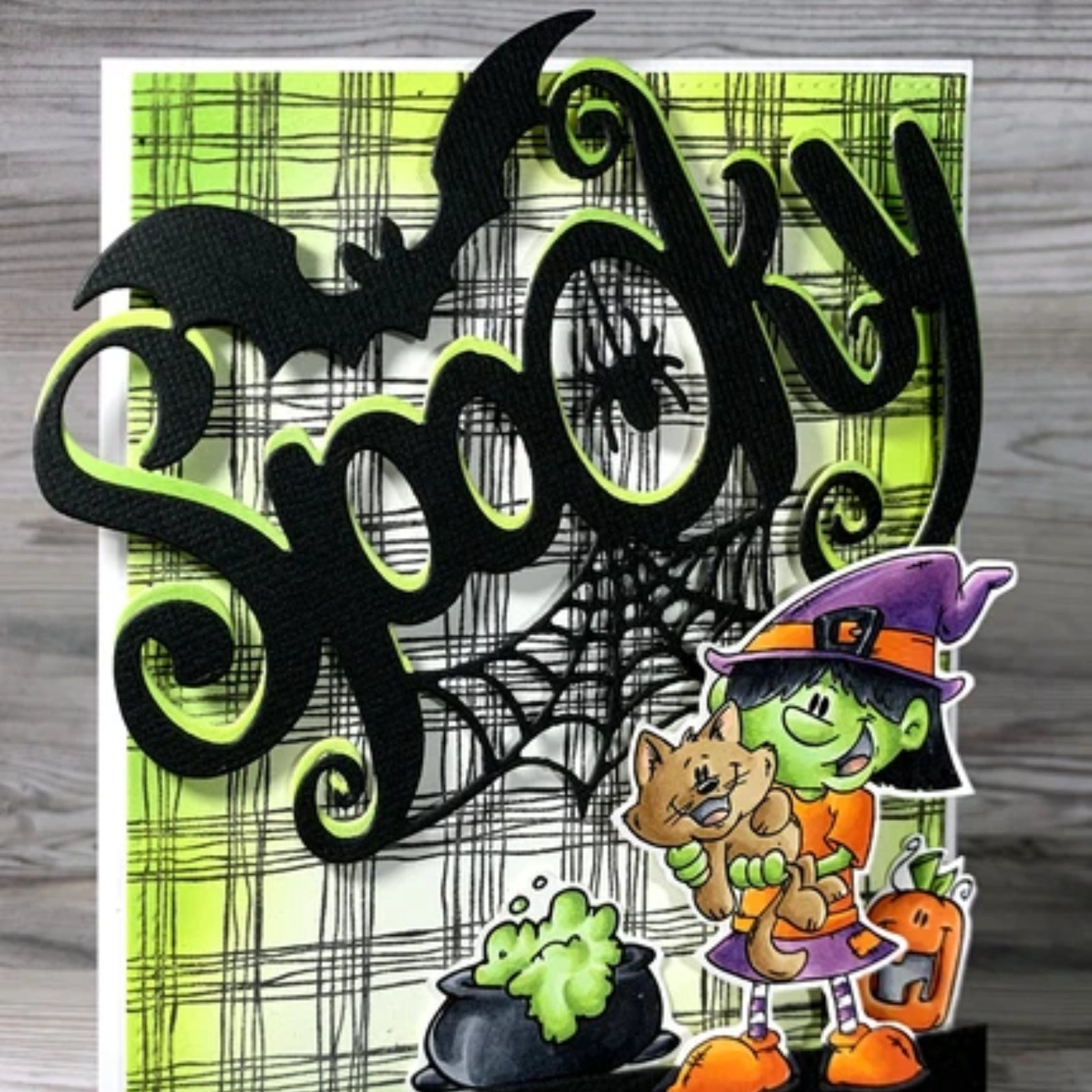 Big Spooky Word Cutting Die w Bat, Spider & Web