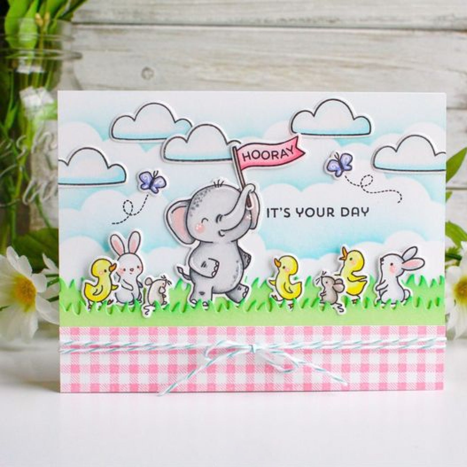 Thanks a Ton Elephants w Bunnies & Friends Cutting Die & Stamps Set