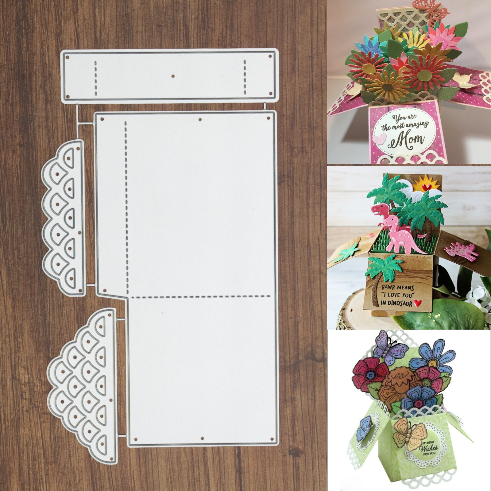 3D Pop Up Box Card w Scallop Lace Cutting & Embossing Dies