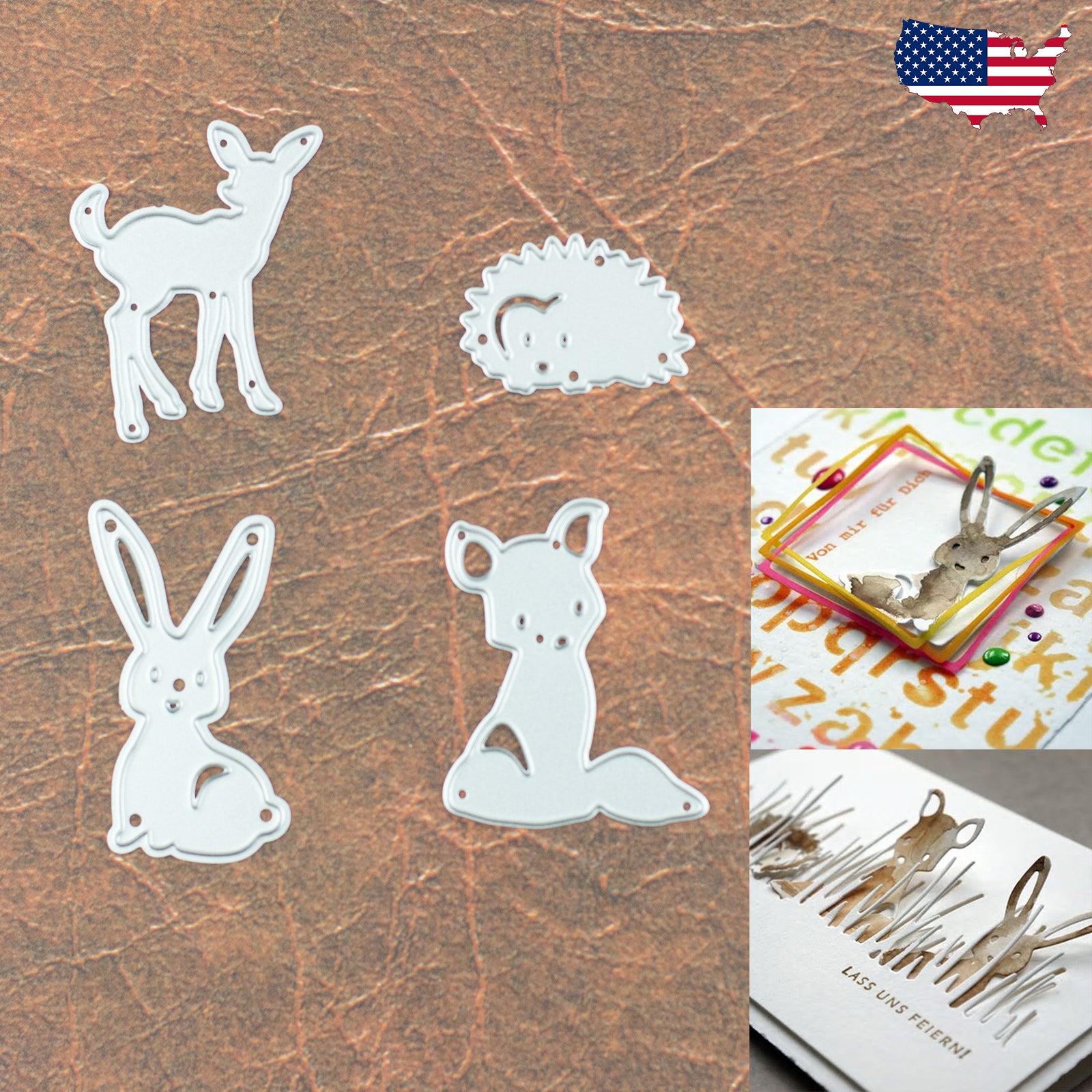 Forest Friends Animal Cutting Dies–Hedgehog, Bunny Rabbit, Fox & Fawn Deer