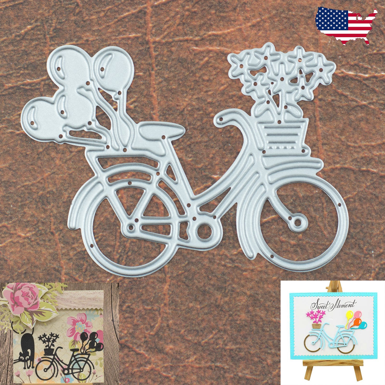 Bicycle with Basket Flowers Balloons Cutting & Embossing Die