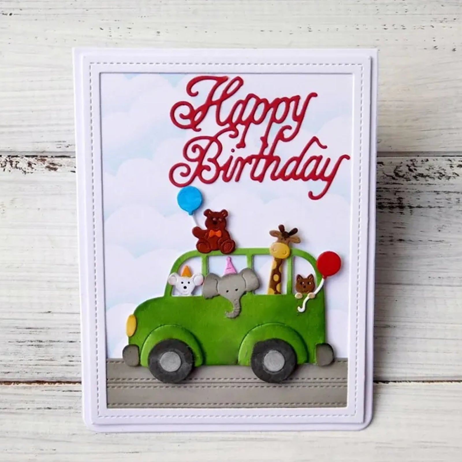 Party Bus w Animals & Balloons Cutting Embossing Dies