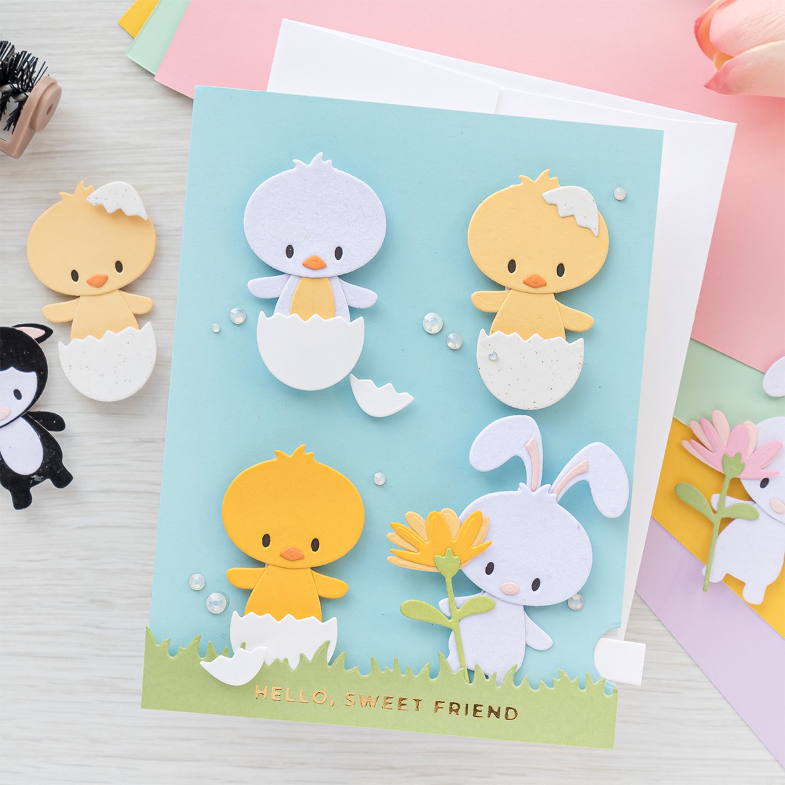 Hello Spring Peeps Bunny, Lamb, & Chick w Lever Pull Cutting Dies
