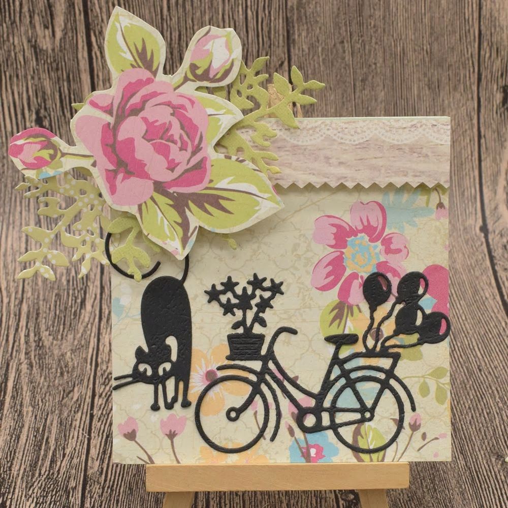 Bicycle with Basket Flowers Balloons Cutting & Embossing Die