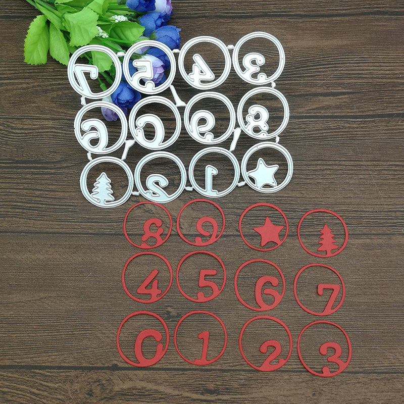 Number Cutting Dies in Circle Frames with Star and Evergreen Tree