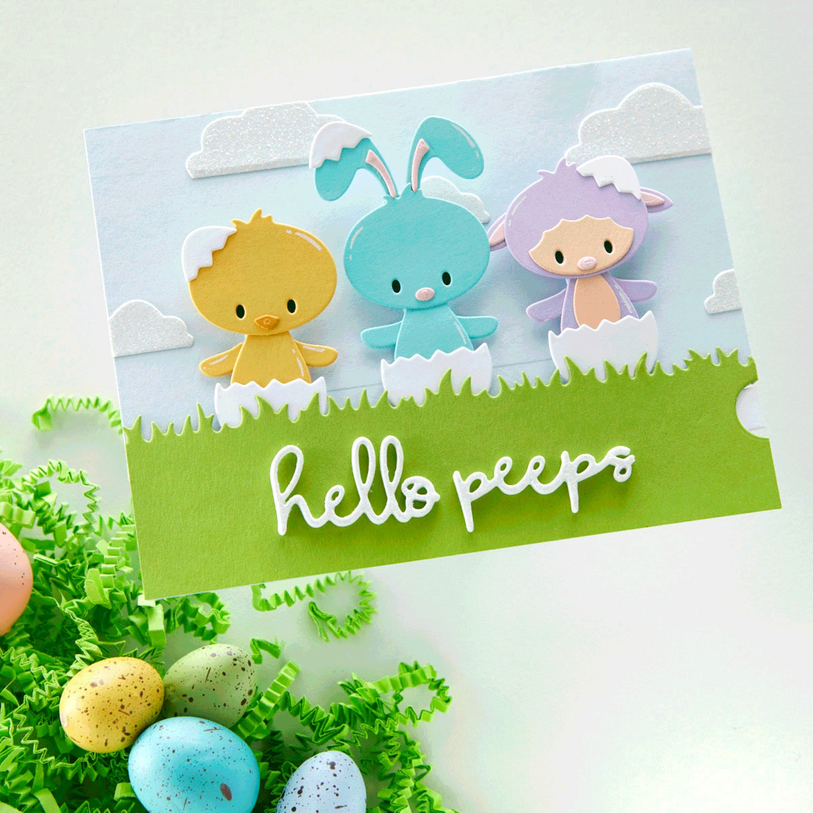 Hello Spring Peeps Bunny, Lamb, & Chick w Lever Pull Cutting Dies