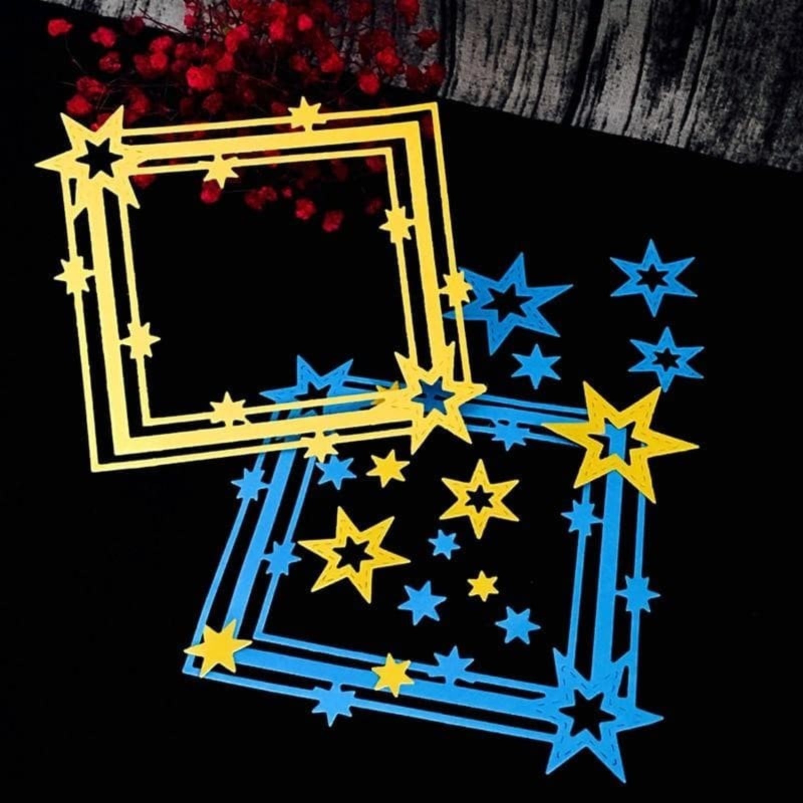 Rectangular Frame w Six-Pointed Stars Cutting & Embossing Dies