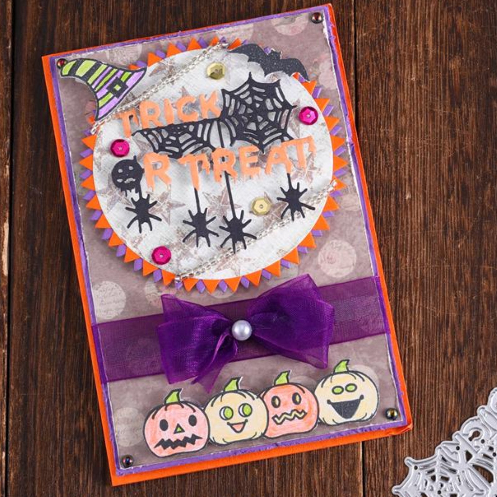 Trick or Treat Words Halloween Sentiment Cutting Die w Spiders & Webs