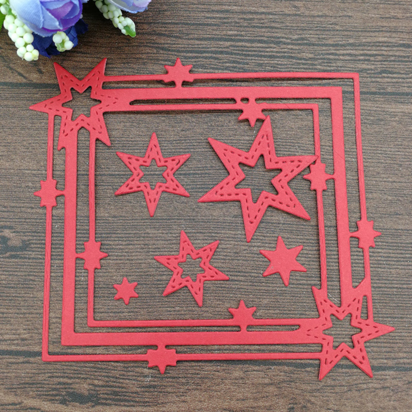 Rectangular Frame w Six-Pointed Stars Cutting & Embossing Dies