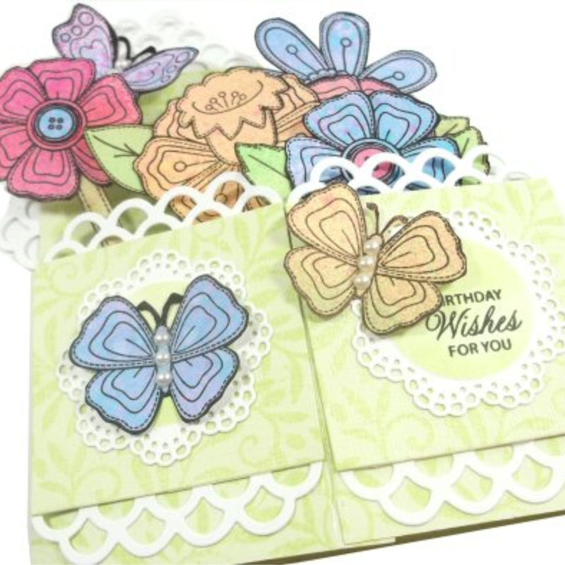 3D Pop Up Box Card w Scallop Lace Cutting & Embossing Dies