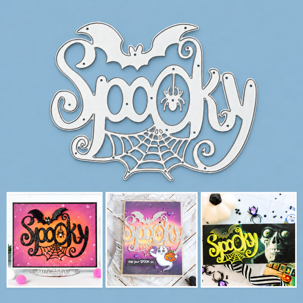 Big Spooky Word Cutting Die w Bat, Spider & Web