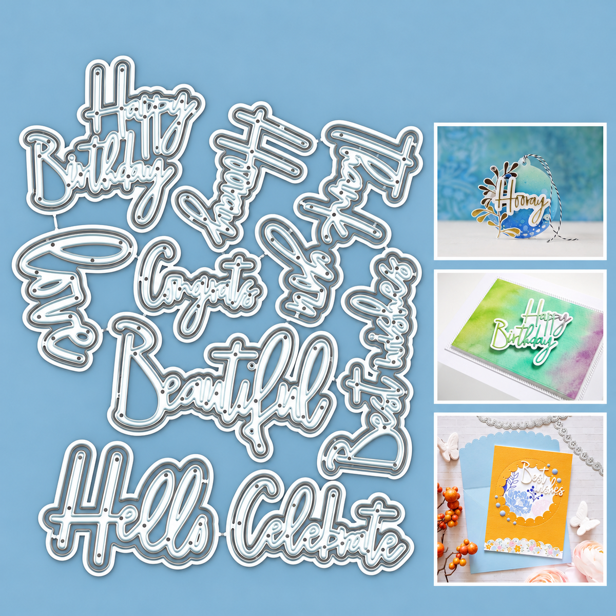 Celebrate Sentiments Words w Shadows Cutting Dies
