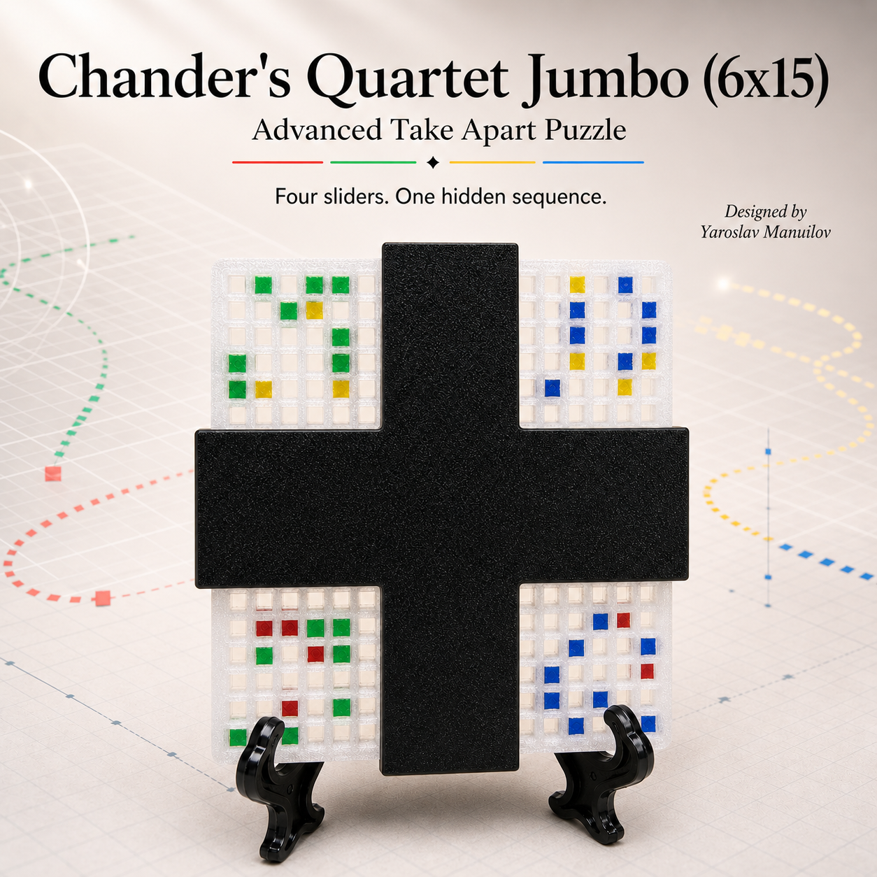 Chander's Quartet Jumbo (6x15) Translucent – Advanced Take Apart Puzzle by Yaroslav Manuilov