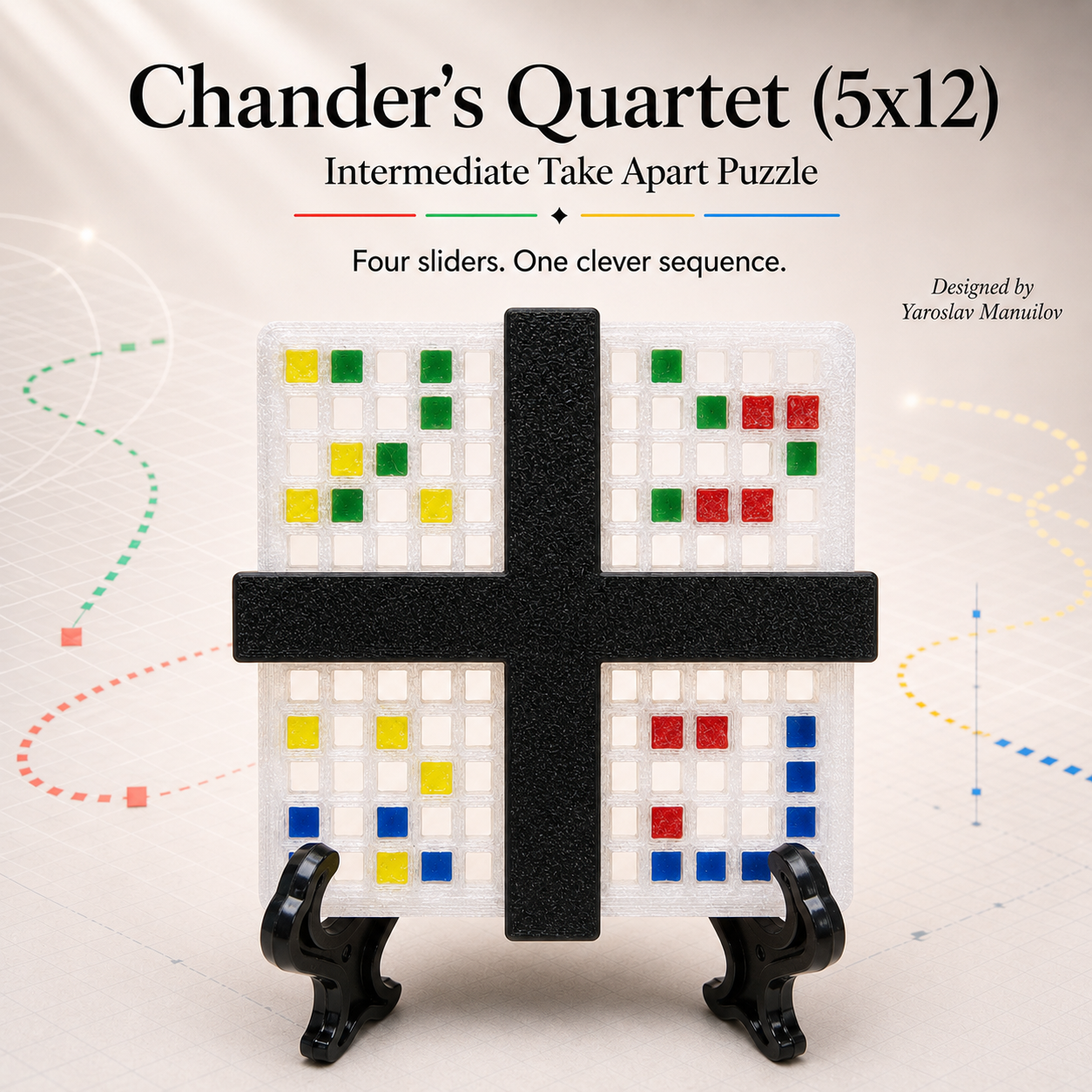 Chander's Quartet (5x12) Semi Translucent – Intermediate Take Apart Puzzle by Yaroslav Manuilov