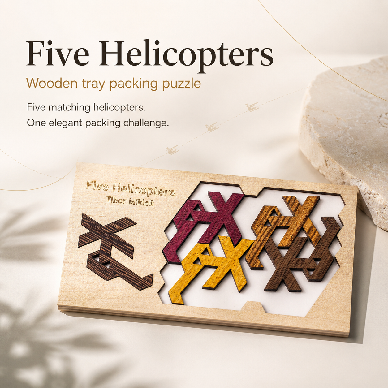 Five Helicopters – Intermediate Packing Puzzle by Pelikan Puzzles