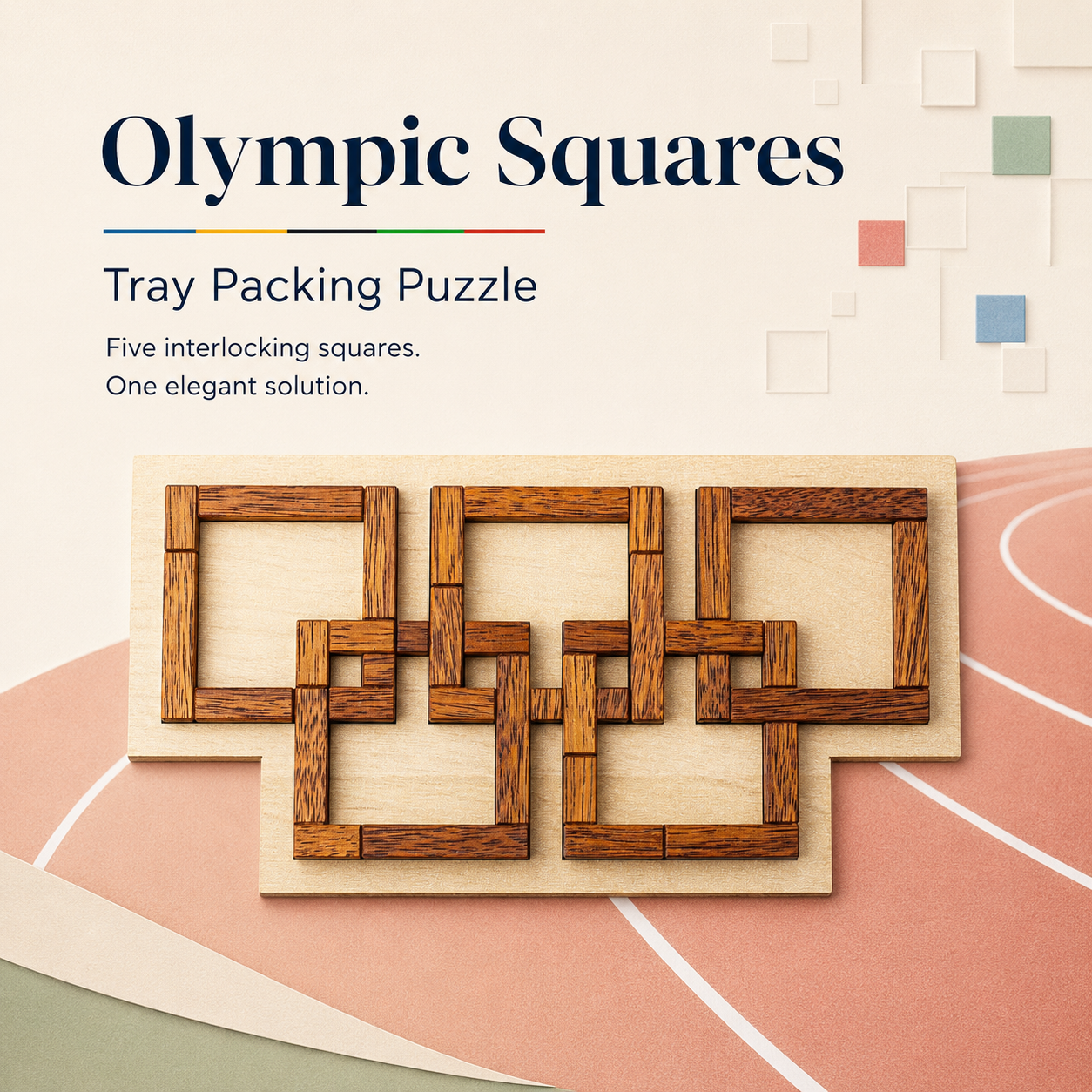 Olympic Squares (Merbau) – Advanced Packing Puzzle by Pelikan Puzzles