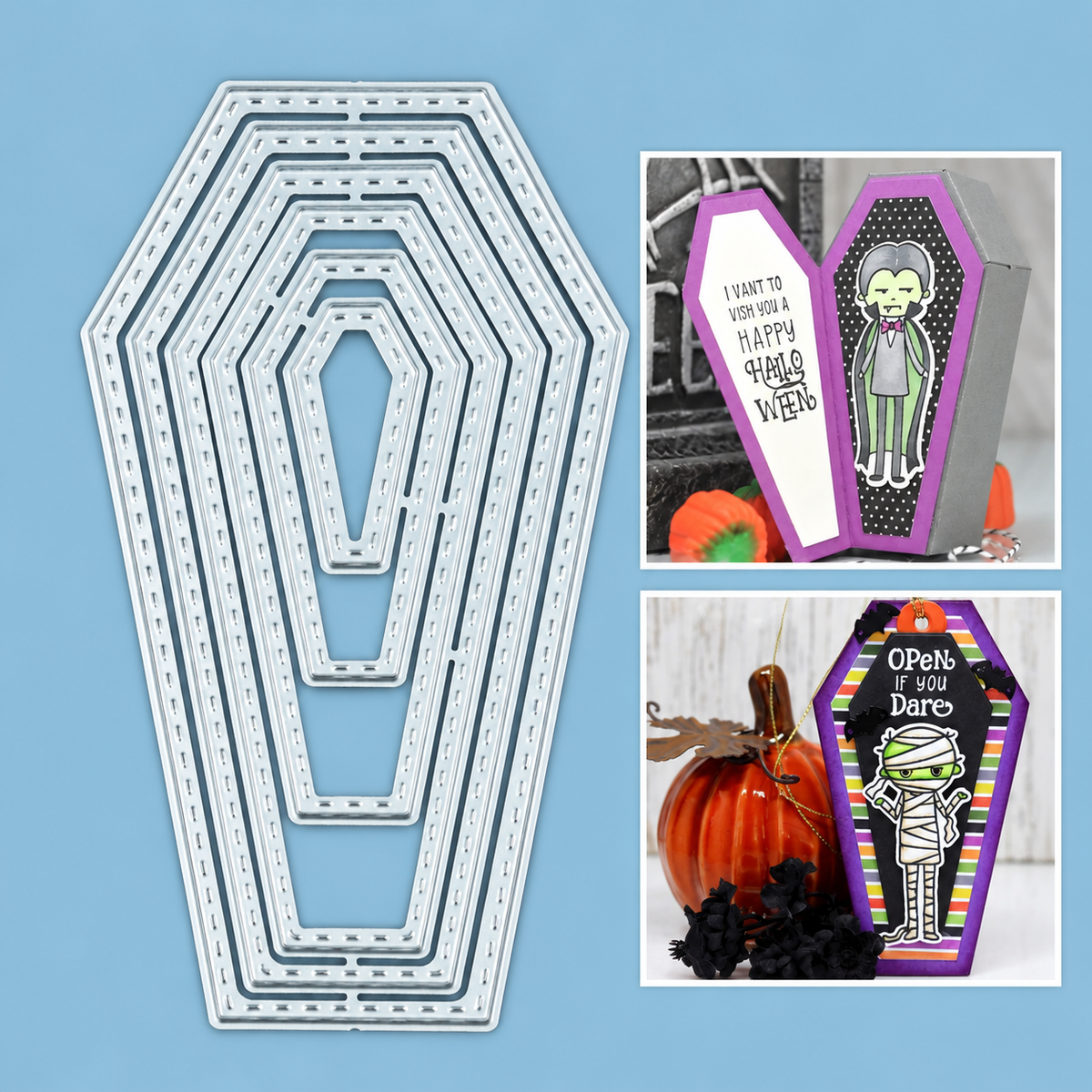 Coffin/Tombstone Nesting Cutting & Embossing Dies w Stitching