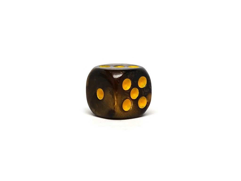 12mm D6 Dice - Yellow and Black Granite - 25 Count Bag