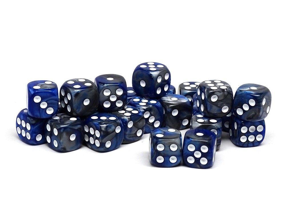 12mm D6 Dice - Blue and Silver Granite - 25 Count Bag