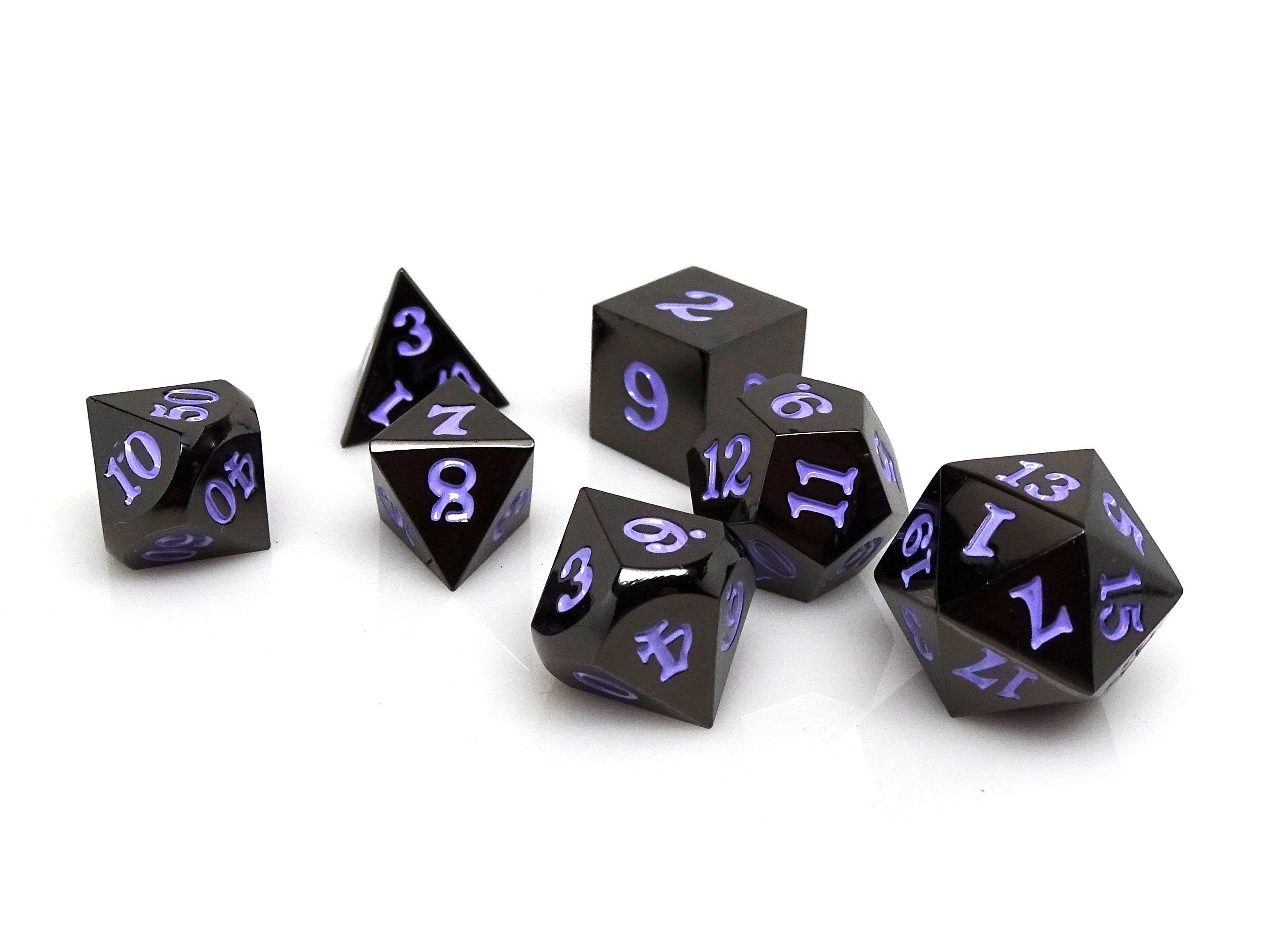 Gun Metal 7 Piece Dice Set - Signature Font - Purple