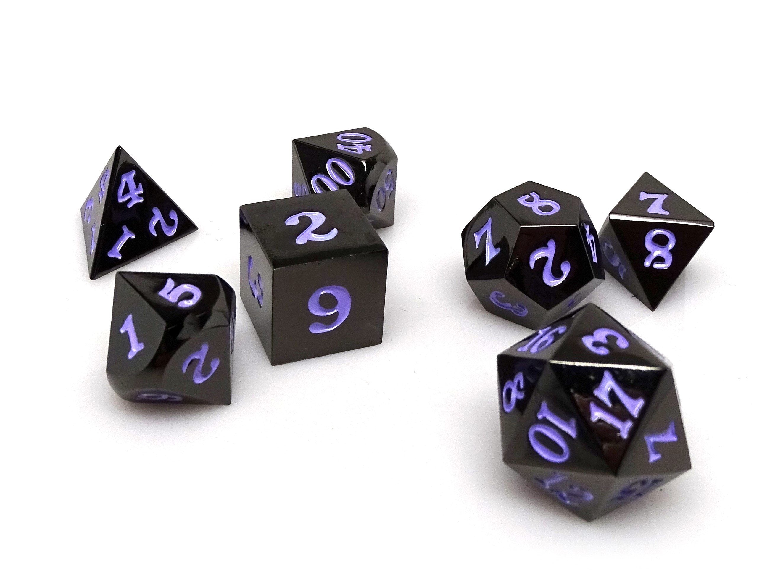 Gun Metal 7 Piece Dice Set - Signature Font - Purple