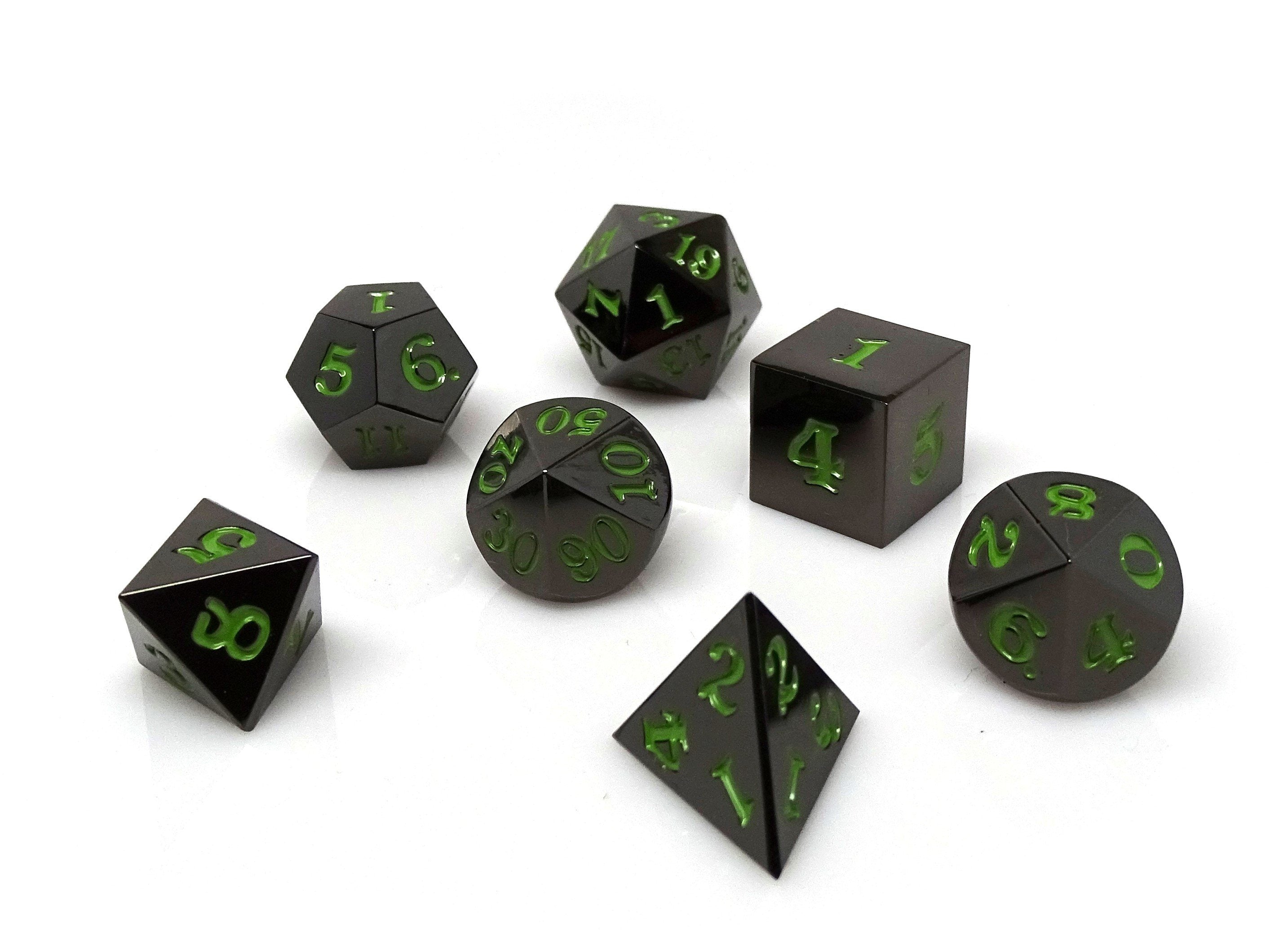 Gun Metal 7 Piece Dice Set - Signature Font - Serpent Blood