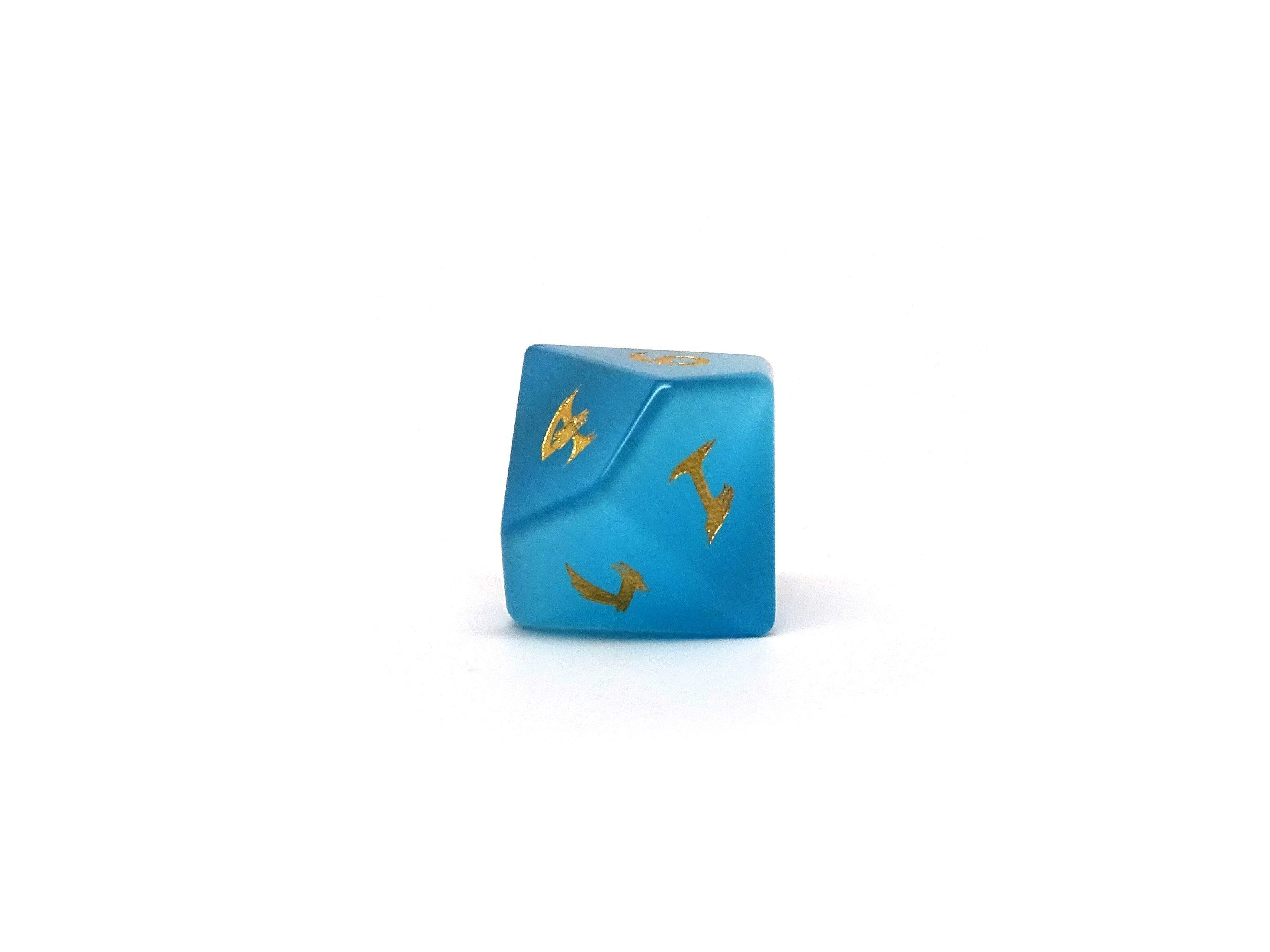 Blue Cat's Eye Dice Set With Dragon Font