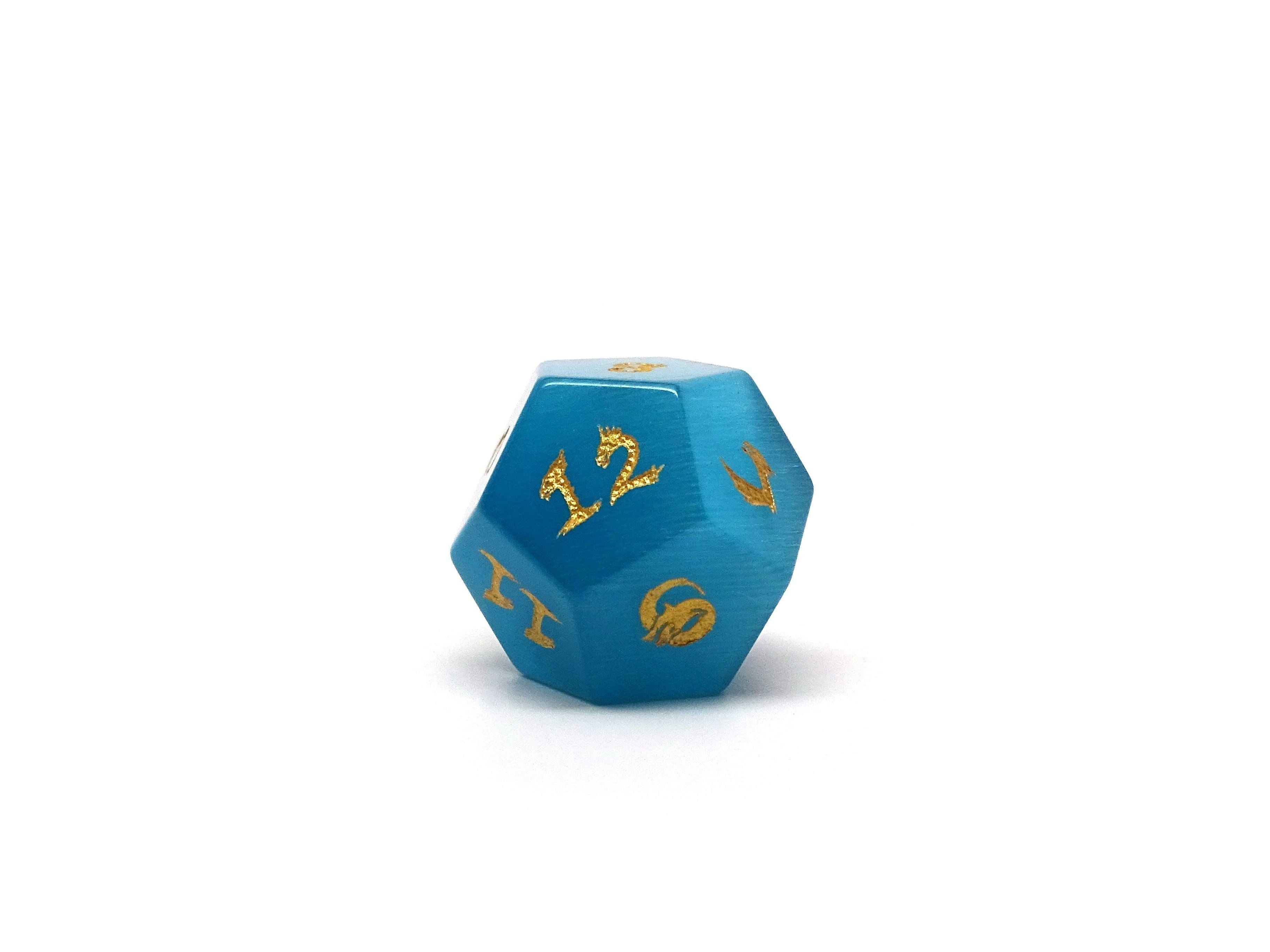 Blue Cat's Eye Dice Set With Dragon Font