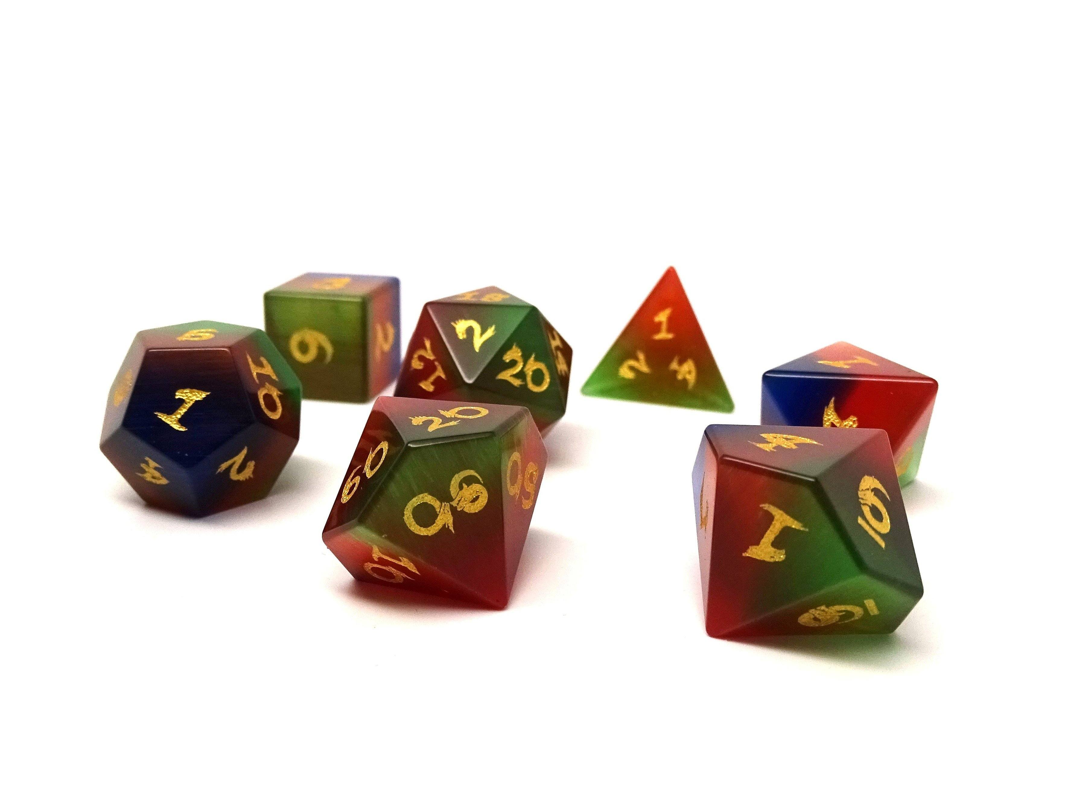 3 Tone Cat's Eye Dice Set With Dragon Font