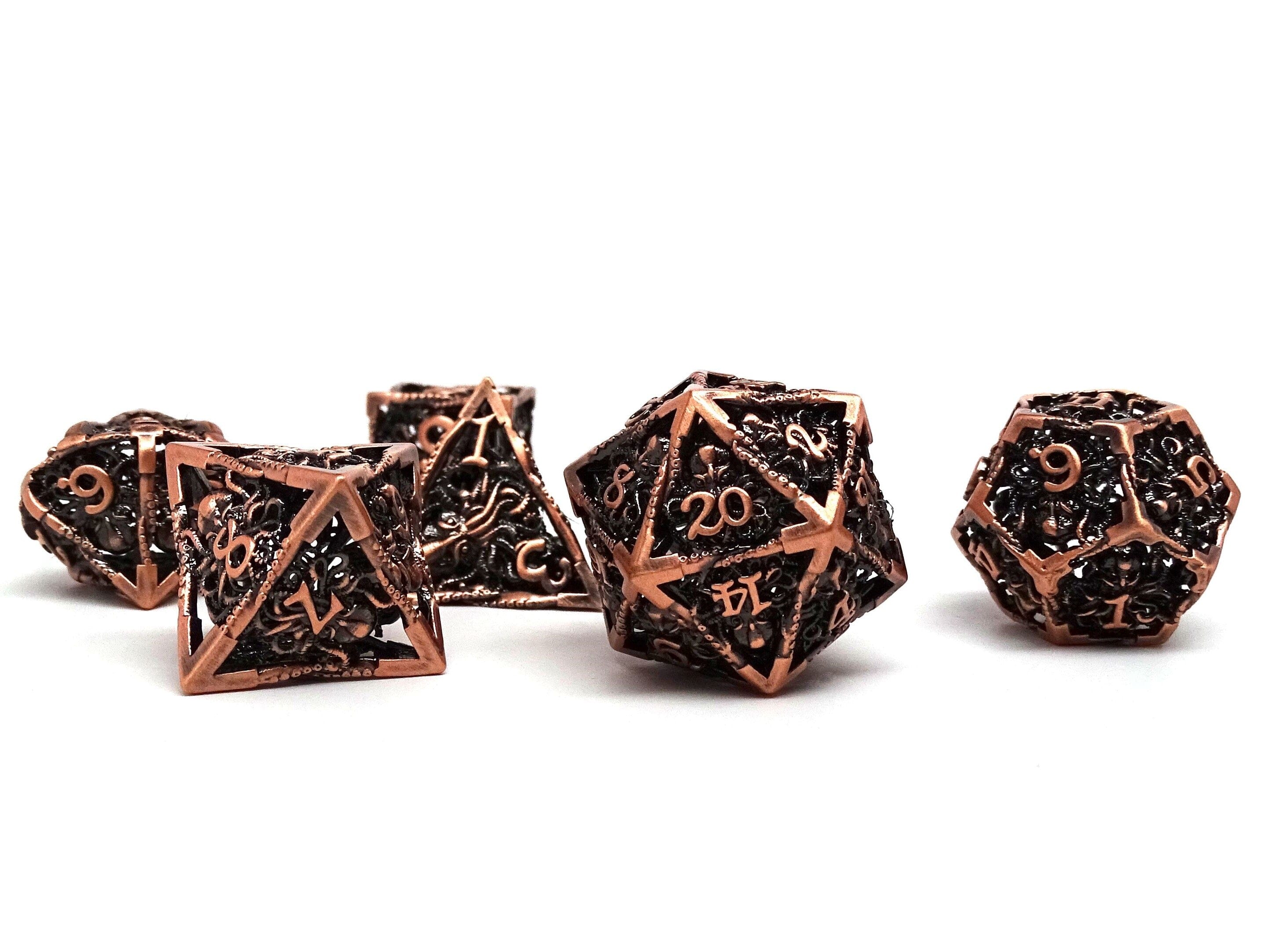 Hollow Metal Copper Cthulhu Dice Set