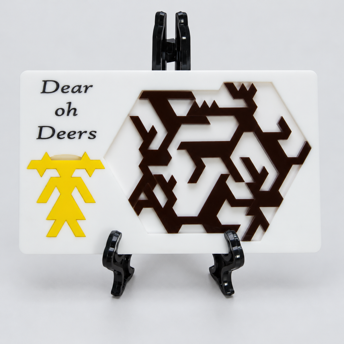 Dear oh Deers brown acrylic deer shapes, white tray, yellow detail and original stand